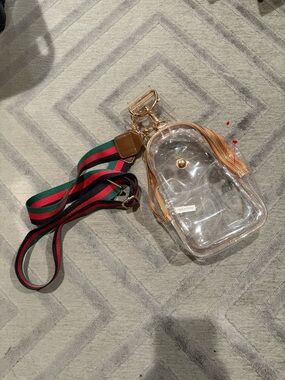 Clear PVC Crossbody Bag with Striped Adjustable Strap (Great for concerts!!)